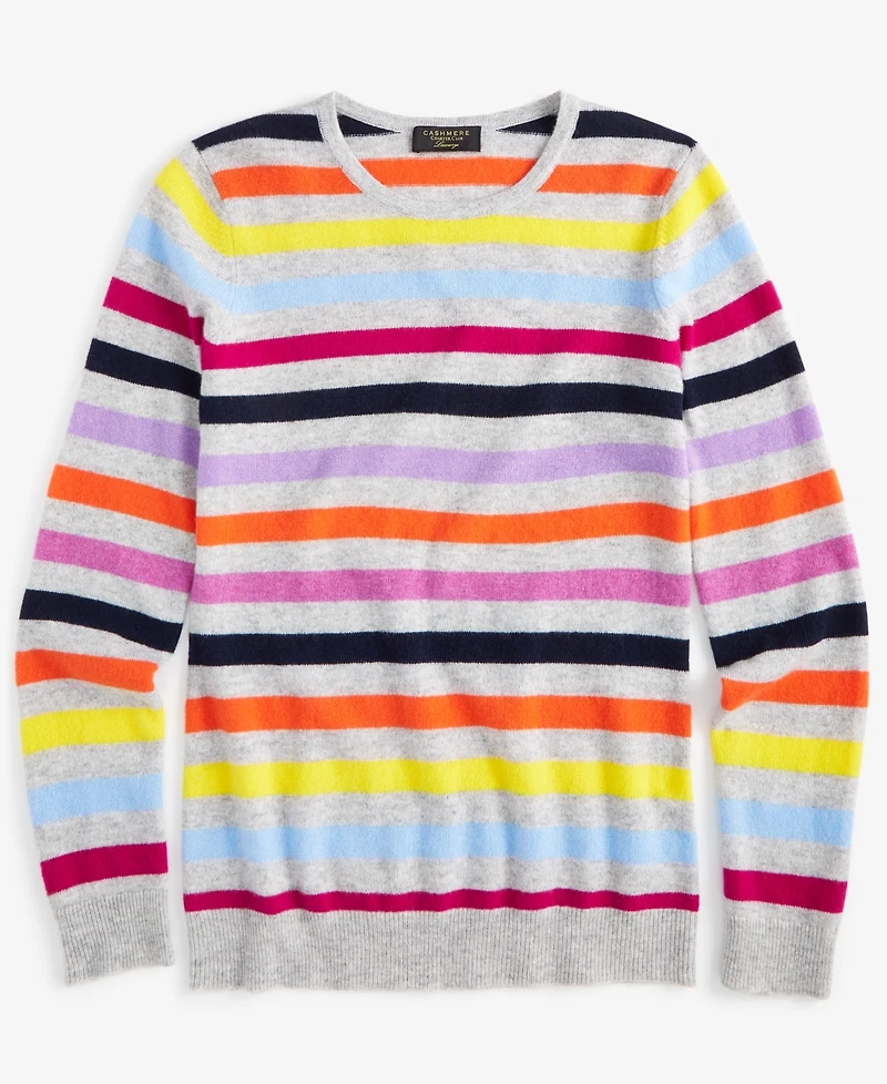 Charter Club Women's 100% Cashmere Striped Crewneck Sweater, Created for Macy's