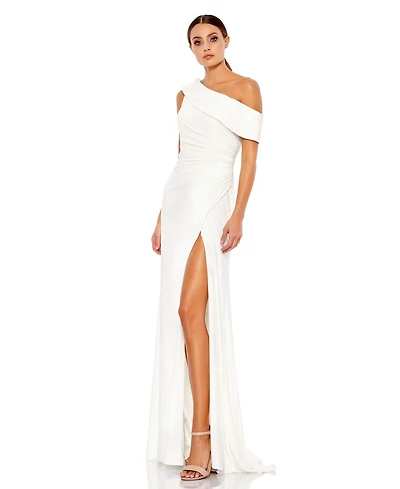 Mac Duggal Women's Foldover One-Shoulder Slit Gown