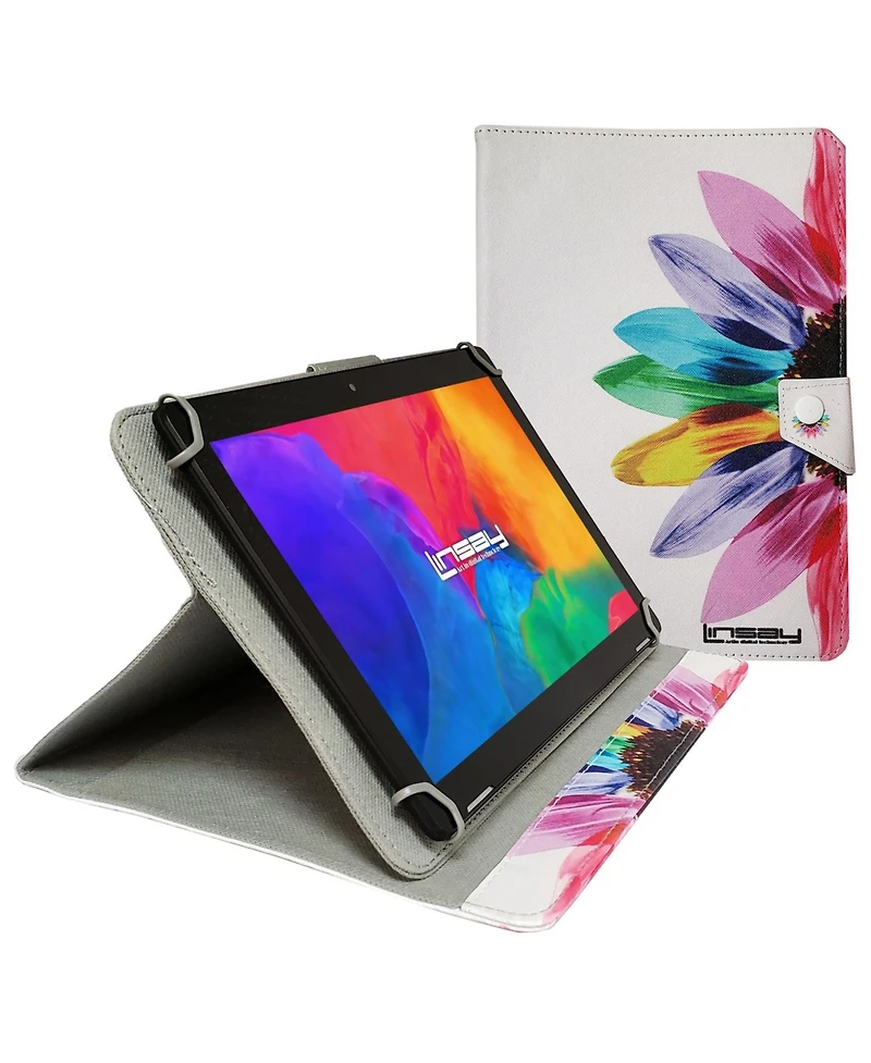 New Linsay 10.1" Tablet 128GB with Flower Case with Super Screen Ips Quad Core 4GB Ram Android 14