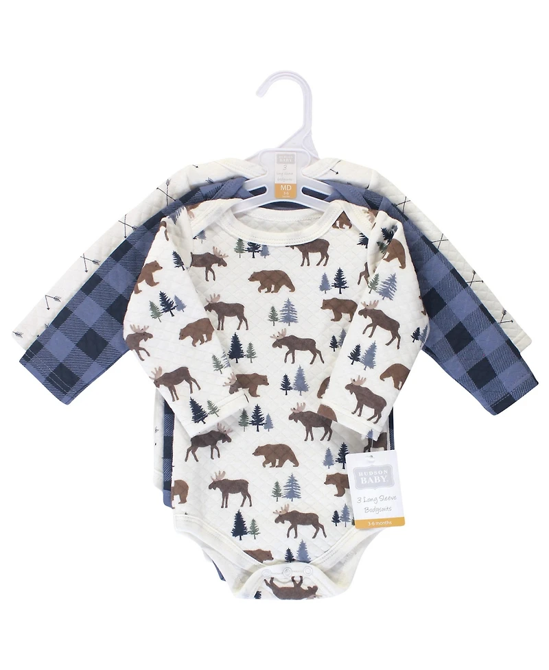 Hudson Baby Boys Cozy Quilted Cotton Long-Sleeve Onesies