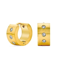 Bling Jewelry Channel Set 3 Row Cubic Zirconia Cz Wide Mini Hoop Huggie Earrings Silver Black Rose Yellow Gold Plated Steel Stainless