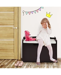 Costway Toddler Toy Box Wooden Flip-top Storage Chest Bench W/ Cushion Safety Hinge