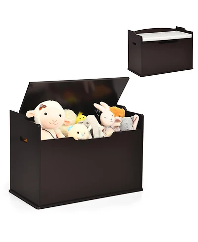 Costway Toddler Toy Box Wooden Flip-top Storage Chest Bench W/ Cushion Safety Hinge