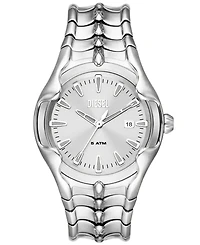 Diesel Men's Vert Quartz Three Hand Date Silver-Tone Stainless Steel Watch 44mm