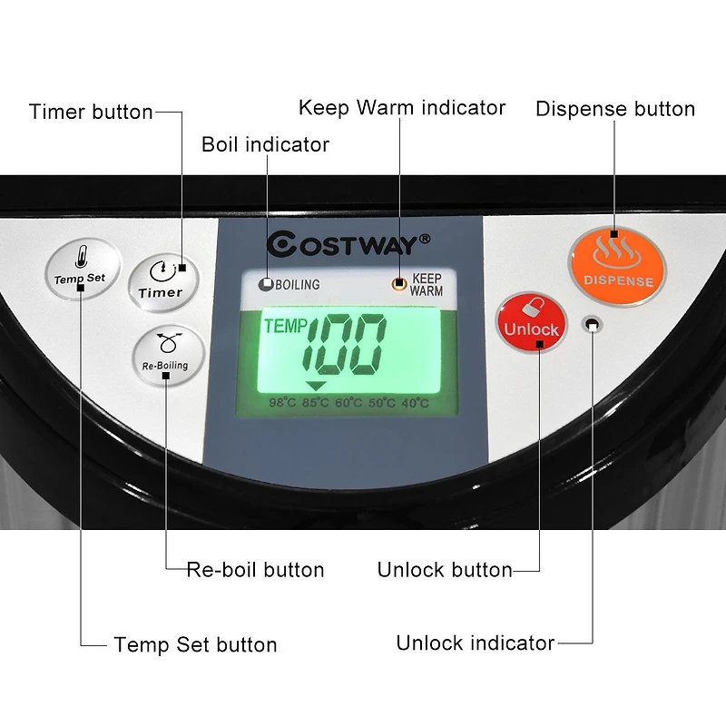 5-Liter Lcd Water Boiler and Warmer Electric Hot Pot Kettle Hot Water Dispenser