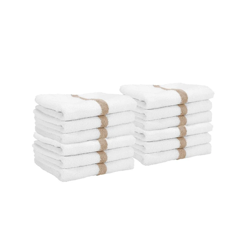 Power Gym Hand Towels (12 Pack), 16x27, White with Colored Stripe, 100% Ring-Spun Cotton