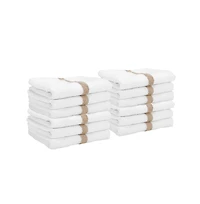 Power Gym Hand Towels (12 Pack), 16x27, White with Colored Stripe, 100% Ring-Spun Cotton
