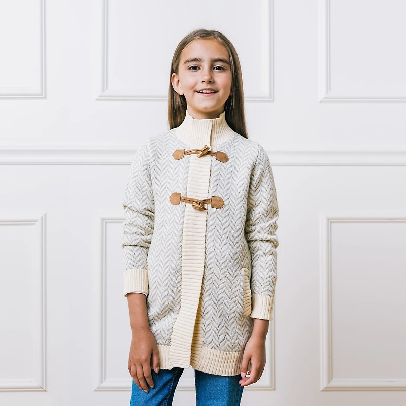 Hope & Henry Girls Long Sleeve Toggle Sweater Coat with Zipper