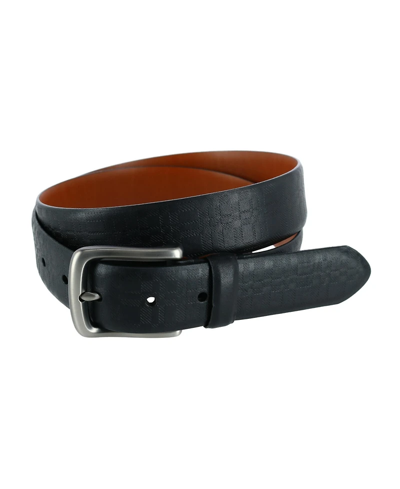 Trafalgar Men's Caelen Plaid Embossed Leather Belt
