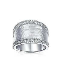 Bling Jewelry Modern Style Cz Accent Band Fashion Statement Brushed Hammered Matte Finish Wide Band Ring Yellow Gold Plated Brass Or Rhodium Plated Br
