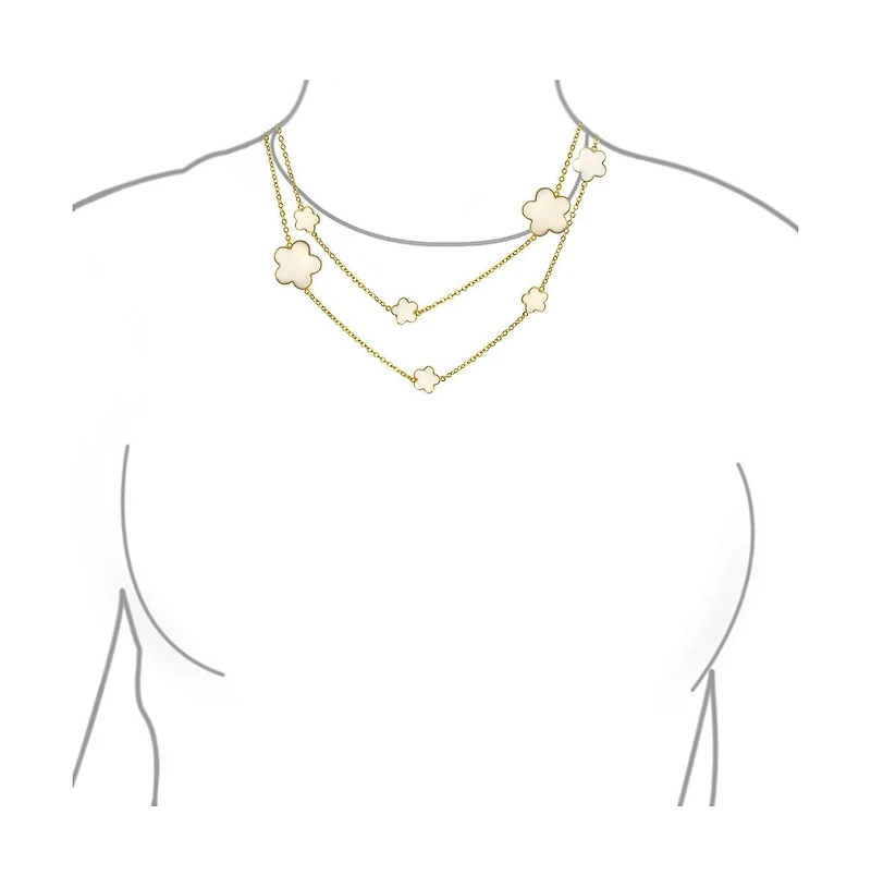 Bling Jewelry Fashion Off White Black Pink Enamel Large Small Flower Long Silver Tone Gold Plated Rose Station Chain Wrap Layer Clover Nec