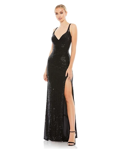 Mac Duggal Women's Ieena Fully Sequined Scoop Back Gown