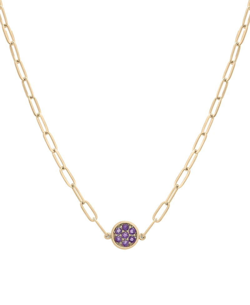 Amethyst Bezel Cluster Pendant Necklace (1/5 ct. t.w.) in 14k Gold-Plated Sterling Silver, 16" + 2" extender