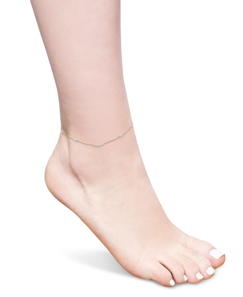 Cultured Freshwater Pearl (3mm) Station Anklet Bracelet