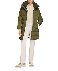 Calvin Klein Women's Faux-Sherpa Collar Hooded Stretch Puffer Coat, Created for Macy's