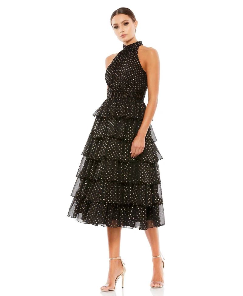 Mac Duggal Women's Layered Polka Dot Halter Cocktail Dress