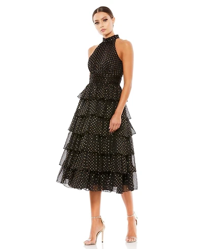Mac Duggal Women's Layered Polka Dot Halter Cocktail Dress