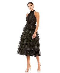 Mac Duggal Women's Layered Polka Dot Halter Cocktail Dress