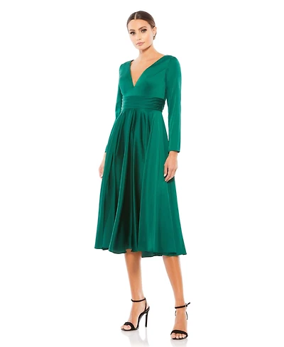 Mac Duggal Women's Ieena Long Sleeve A Line Midi Dress