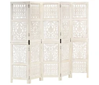 vidaXL Hand carved 5-Panel Room Divider White 78.7"x65" Solid Mango Wood