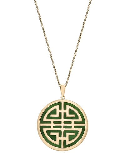 Dyed Jade Double Happiness Inlay Pendant Neckalce in 14k Gold-Plated Sterling Silver, 18" + 2" extender