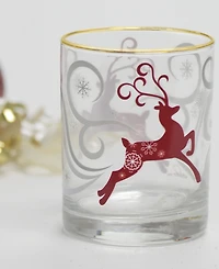 Culver 14-Ounce 22 Carat Gold-Tone Rim Dof (Double Old Fashioned) Glass Set of 4 - Reindeer Swirl