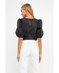English Factory Women's Poplin Puffed Sleeve Top