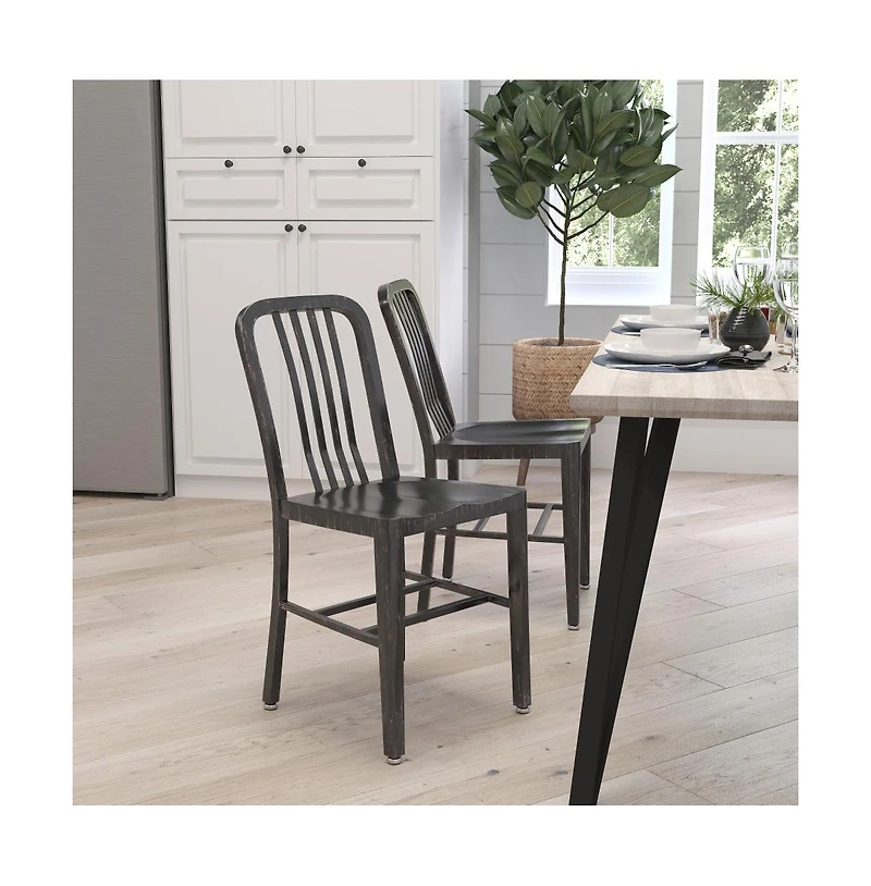 Merrick Lane Santorini 18 Inch Galvanized Steel Indoor/Outdoor Dining Chair With Slatted Back And Powder Coated Finish