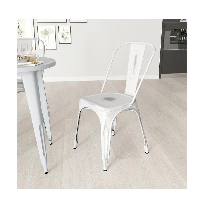 Banks Indoor/Outdoor Stacking Metal Dining Chair With Single Slat Back And Distressed Powder Coated Finish