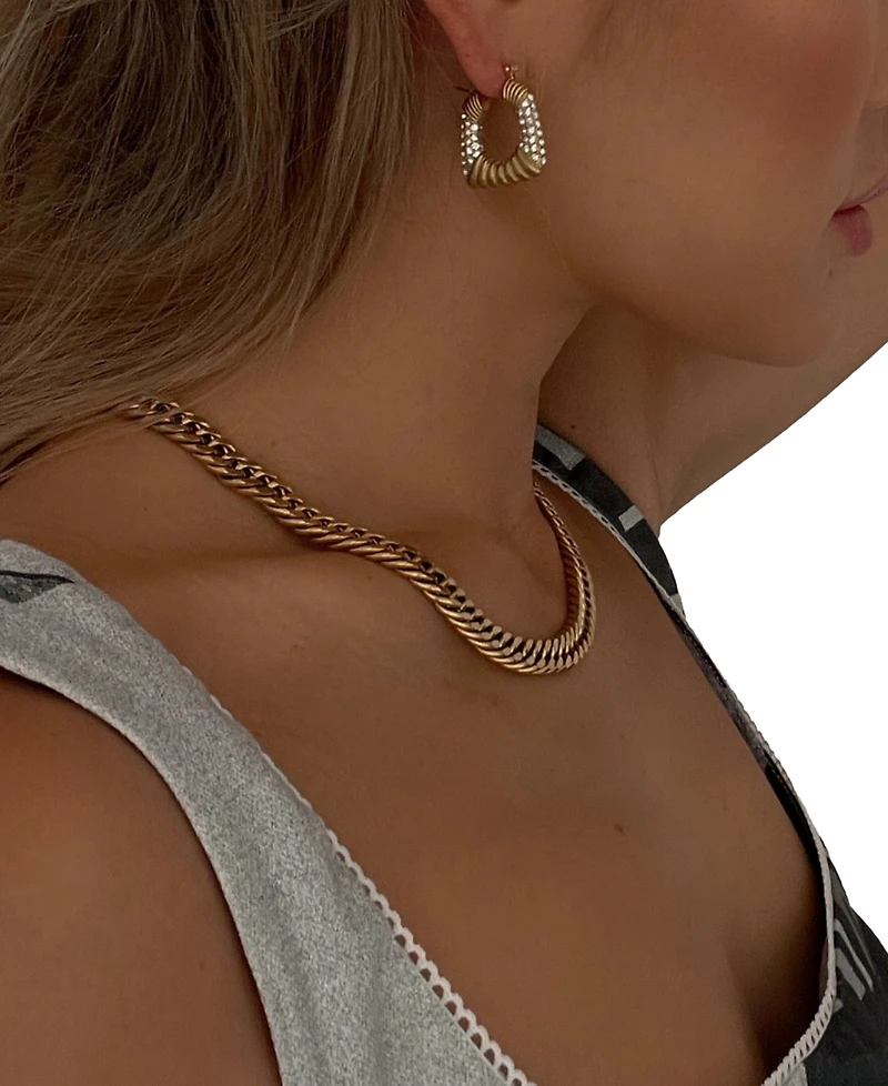 Heymaeve 18k Gold-Plated Small Pave Square Textured Hoop Earrings