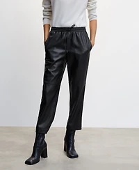 Mango Women's Leather-Effect Elastic Waist Trousers