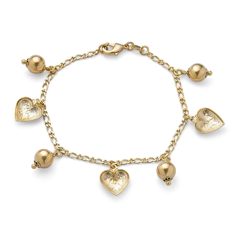 Bling Jewelry Message Love Hearts Charm Bracelet 18K Gold Plated Brass 7.5 Inch