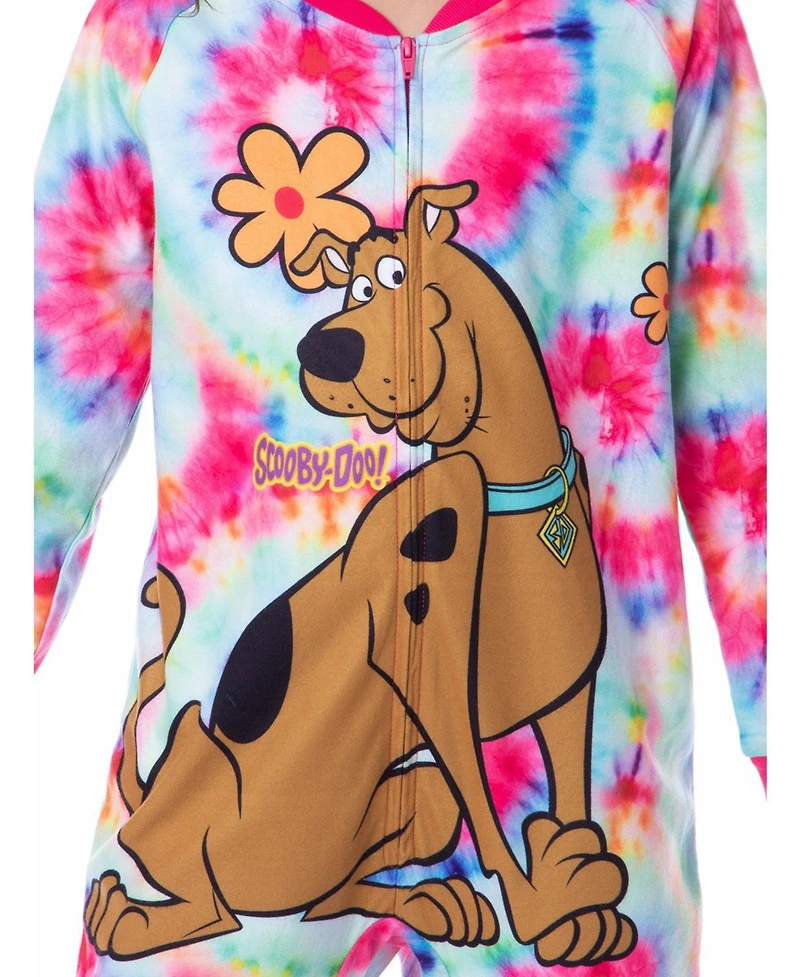 Scooby-Doo Girls Tie-Dye Flower Power 1-Piece Union Suit Footless Sleeper Pajama