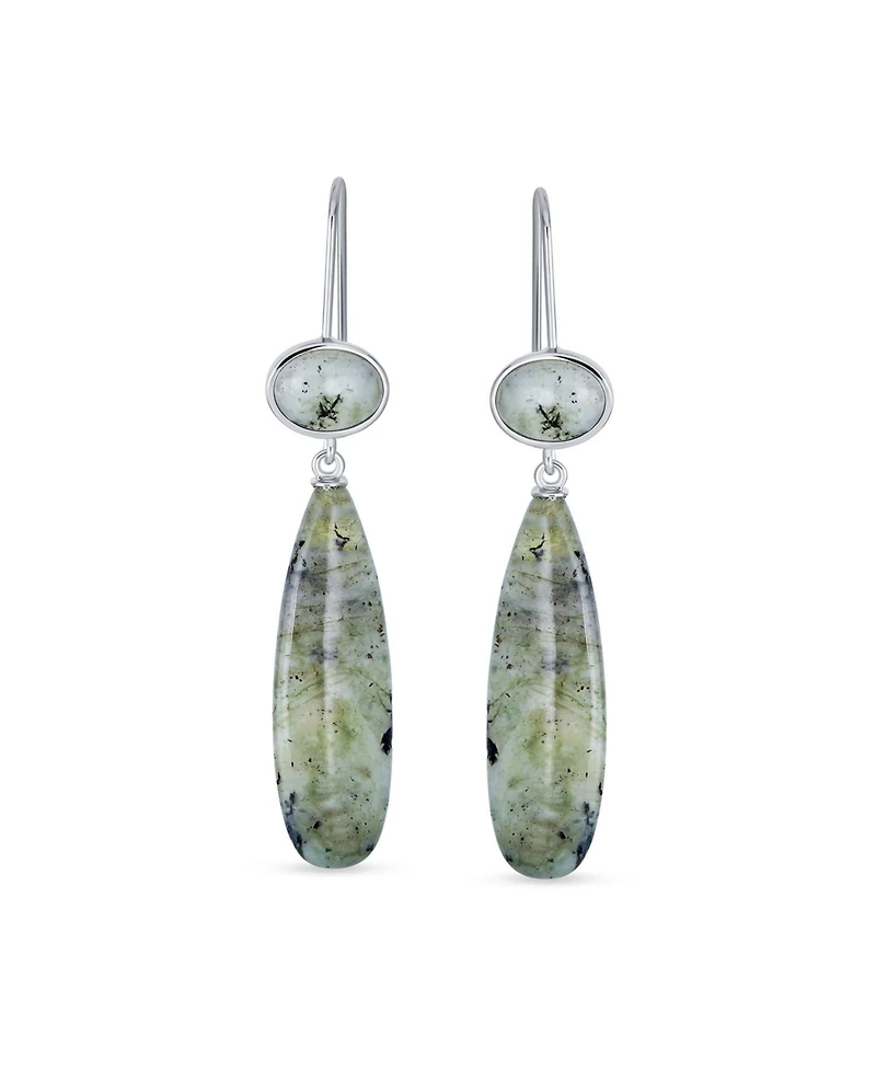 Bling Jewelry Unique Geometric Oval Linear Long Shape Tear Drop Multi-Tier Natural Labradorite Party Dangling Earrings Fish hook in Silver Plated