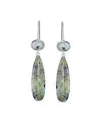Bling Jewelry Unique Geometric Oval Linear Long Shape Tear Drop Multi-Tier Natural Labradorite Party Dangling Earrings Fish hook in Silver Plated