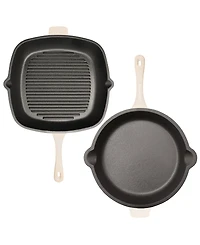 BergHOFF Neo 4pc Cast Iron Cookware Set, Fry Pan, Grill Pan & Round Dutch Oven
