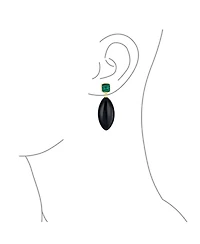 Bling Jewelry Unique Linear Malachite Black Natural Onyx Rhombus Shape Square Multi- Party Dangling Earrings in Gold Plated