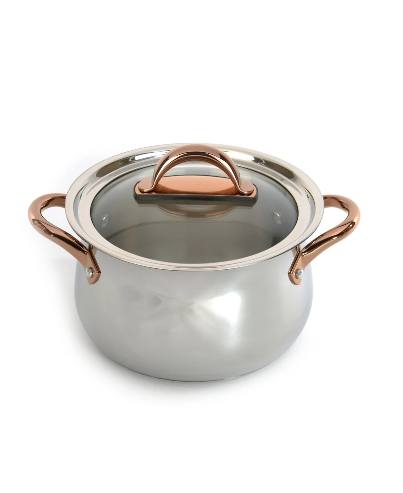 BergHOFF Ouro Gold 3pc 18/10 Stainless Steel Cookware Set, Glass Lids, Rose Gold Handles