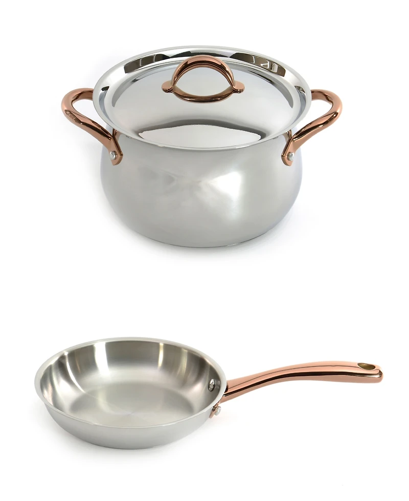 BergHOFF Ouro Gold 3pc 18/10 Stainless Steel Starter Set, Ss Lids , Rose Gold Handles