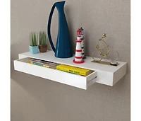 White Mdf Floating Wall Display Shelf 1 Drawer Book/Dvd Storage