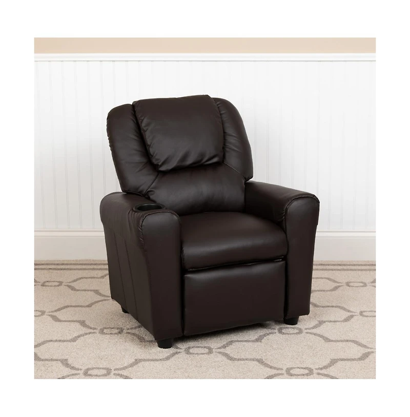 Contemporary Kids Recliner Chair With Cup Holder And Headrest