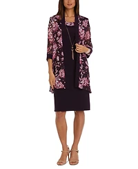 R & M Richards Women's Necklace Dress Foil-Print Jacket