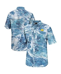 Men's Colosseum Blue Michigan Wolverines Realtree Aspect Charter Full-Button Fishing Shirt