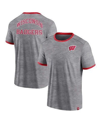 Men's Fanatics Heather Gray Wisconsin Badgers Classic Stack Ringer T-shirt