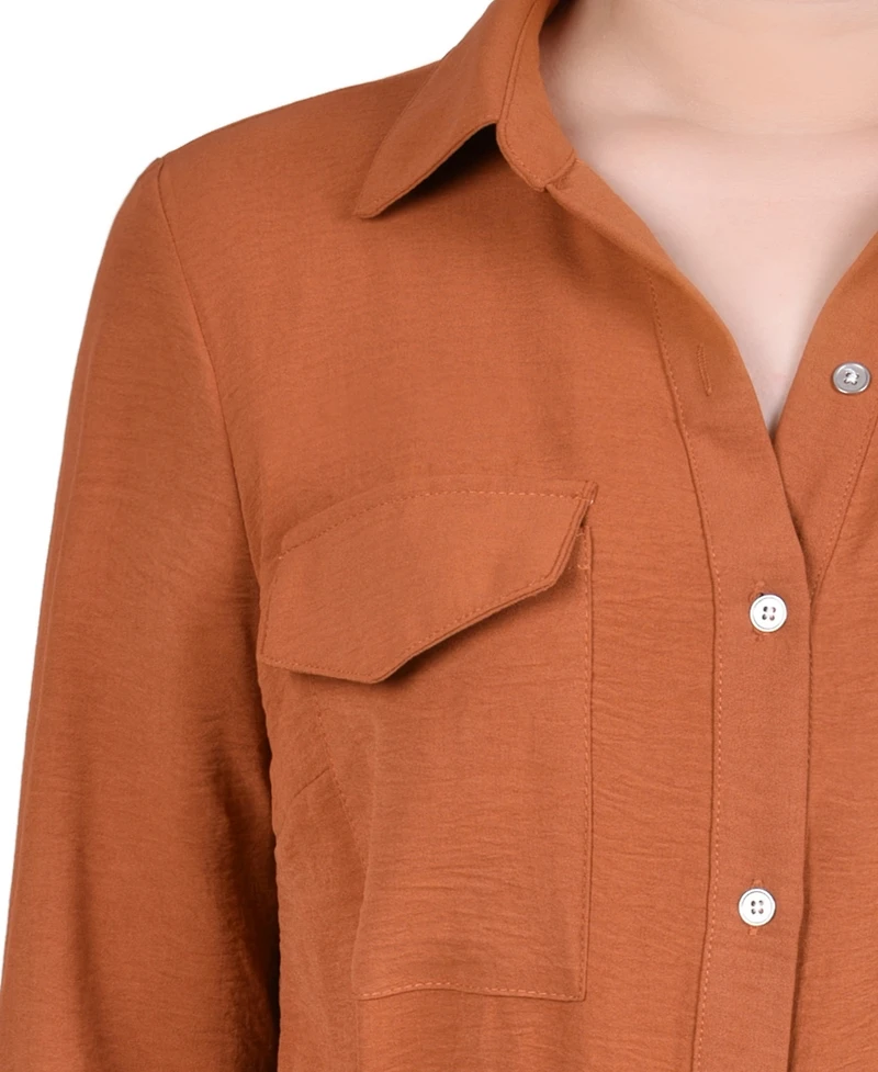 Ny Collection Women's Long Roll Tab Sleeve Shirtdress