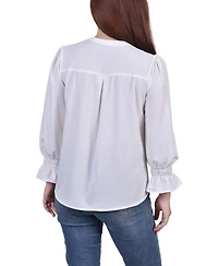 Ny Collection Women's Long Sleeve Y-neck Blouse