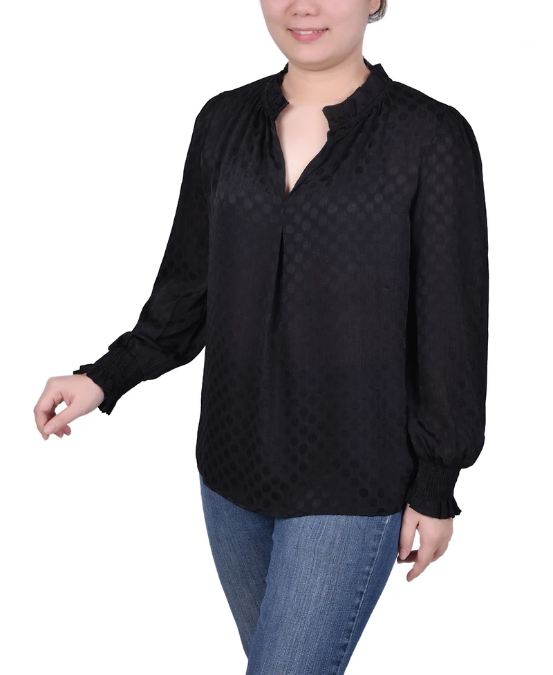 Ny Collection Women's Long Sleeve Smocked Cuff Blouse