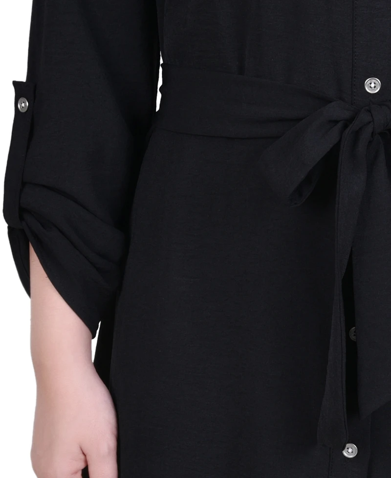 Ny Collection Women's Long Roll Tab Sleeve Shirtdress