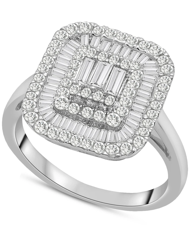 Wrapped in Love Diamond Round & Baguette Square Halo Cluster Ring (1 ct. t.w.) in 14k White Gold, Created for Macy's