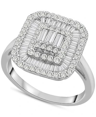 Wrapped in Love Diamond Round & Baguette Square Halo Cluster Ring (1 ct. t.w.) in 14k White Gold, Created for Macy's